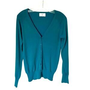 Turquoise Lightweight LS V-neck Button Up Knit Cardigan Wms S Layering Basics
